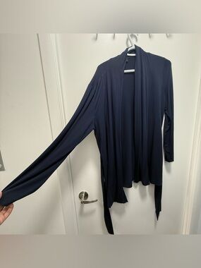 Laura Petites Navy Blue Wrap Top - Size XL - Long Sleeve Knot Detail